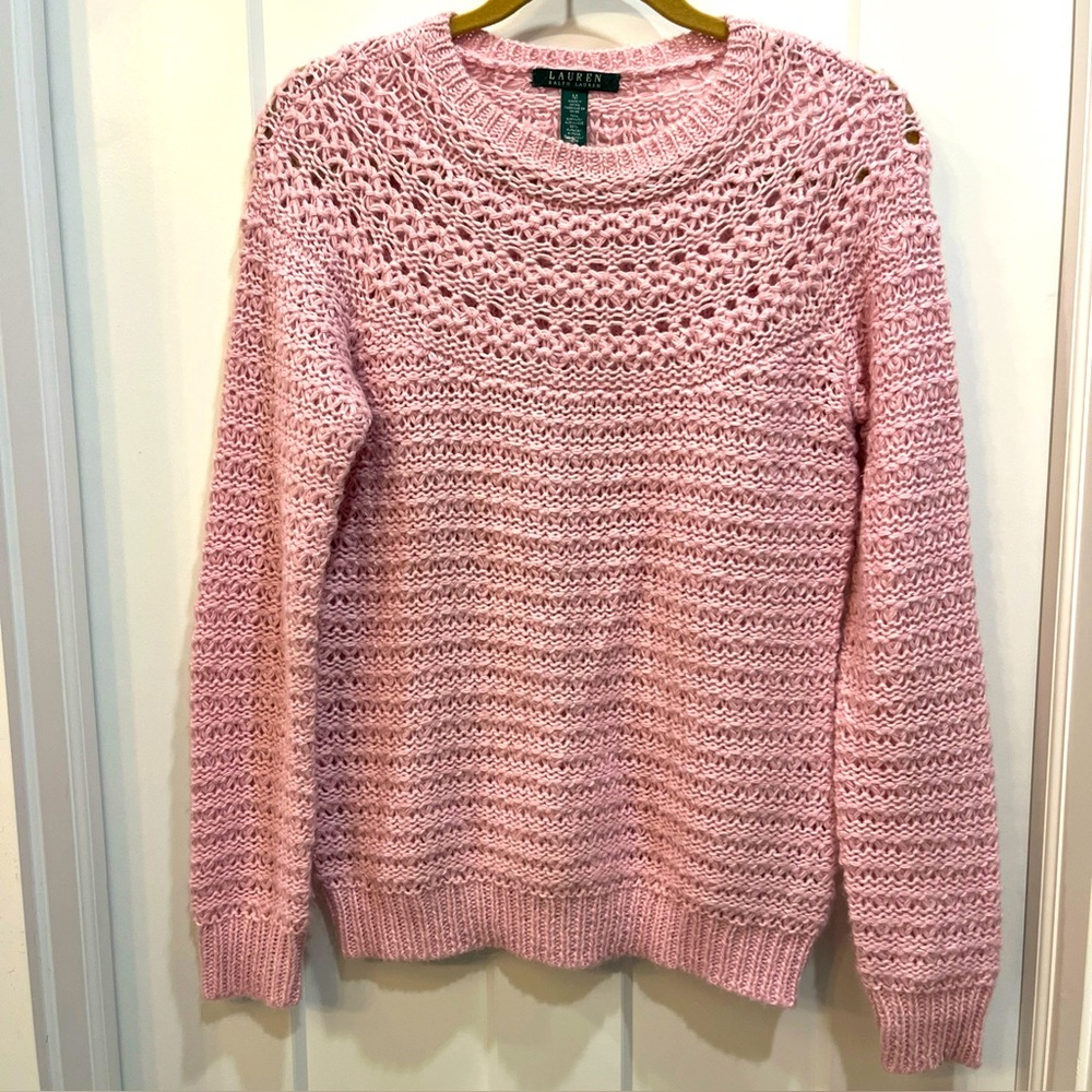 Lauren Ralph Lauren Women’s Pale Pink Alpaca Wool Blend Knit Sweater Size Medium